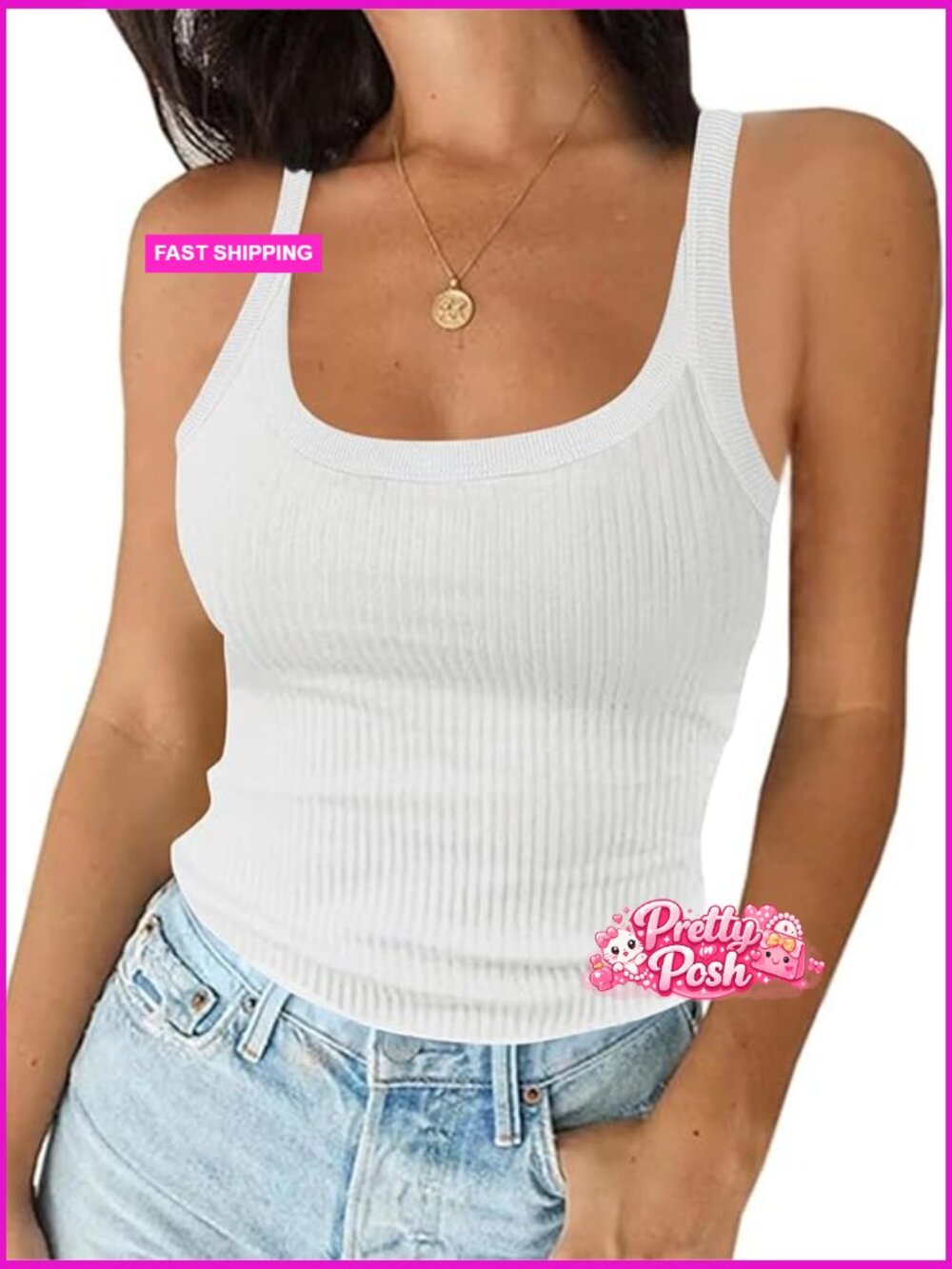 Ribbed Tank Top Scoop Neck Sleeveless Fitted Basic Cami Tee